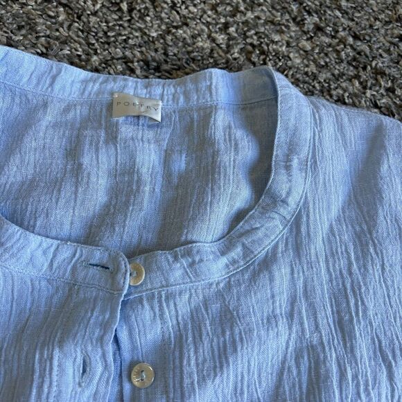 Poetry Linen Top Blouse Shirt Baby Blue Mother Pearl Button US 18 UK 22 New - Picture 7 of 11